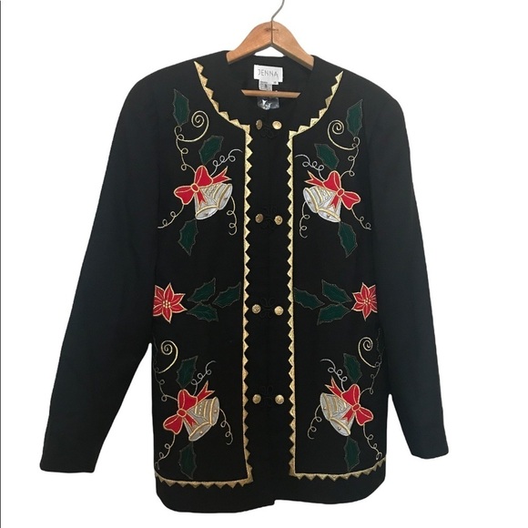 Vintage JENNA 100% Wool Embroidered Christmas Jacket/Blazer Size 10 - Picture 1 of 3
